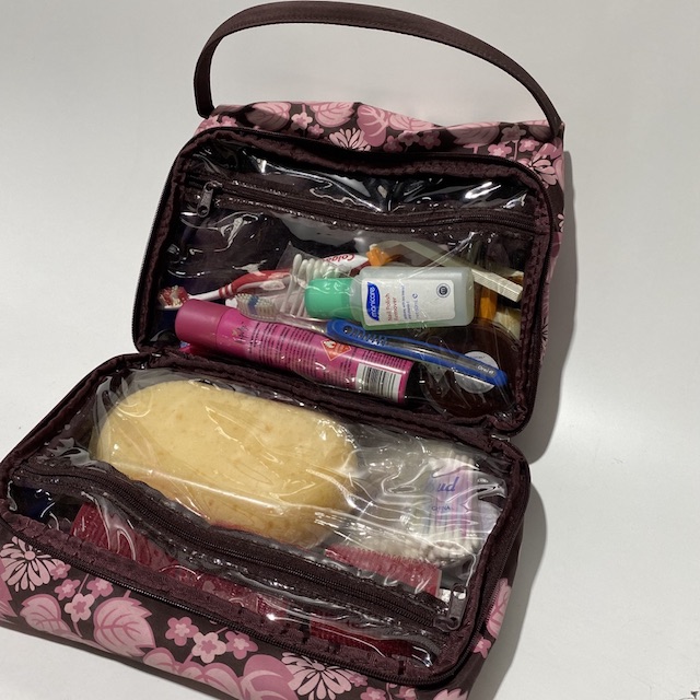 MAKEUP BAG, Pink Brown Floral Travel Wash Bag (Full)